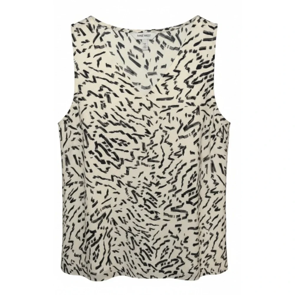 Nine West Abstract Print Sleeveless Blouse Medium‎ V Neck Work Office Top
